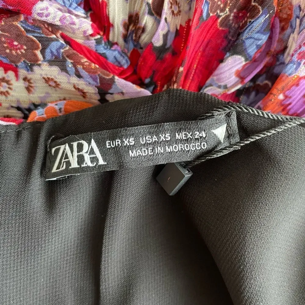 🆕 Zara Puff Sleeve Floral Ruched Mini Dress | XS - Picture 8 of 8